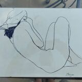 Litho from Delacoux, woman lying naked under glass