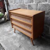 Vintage chest of drawers in rattan compass feet