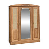 Large antique wardrobe in raw solid oak and caning / dressing room