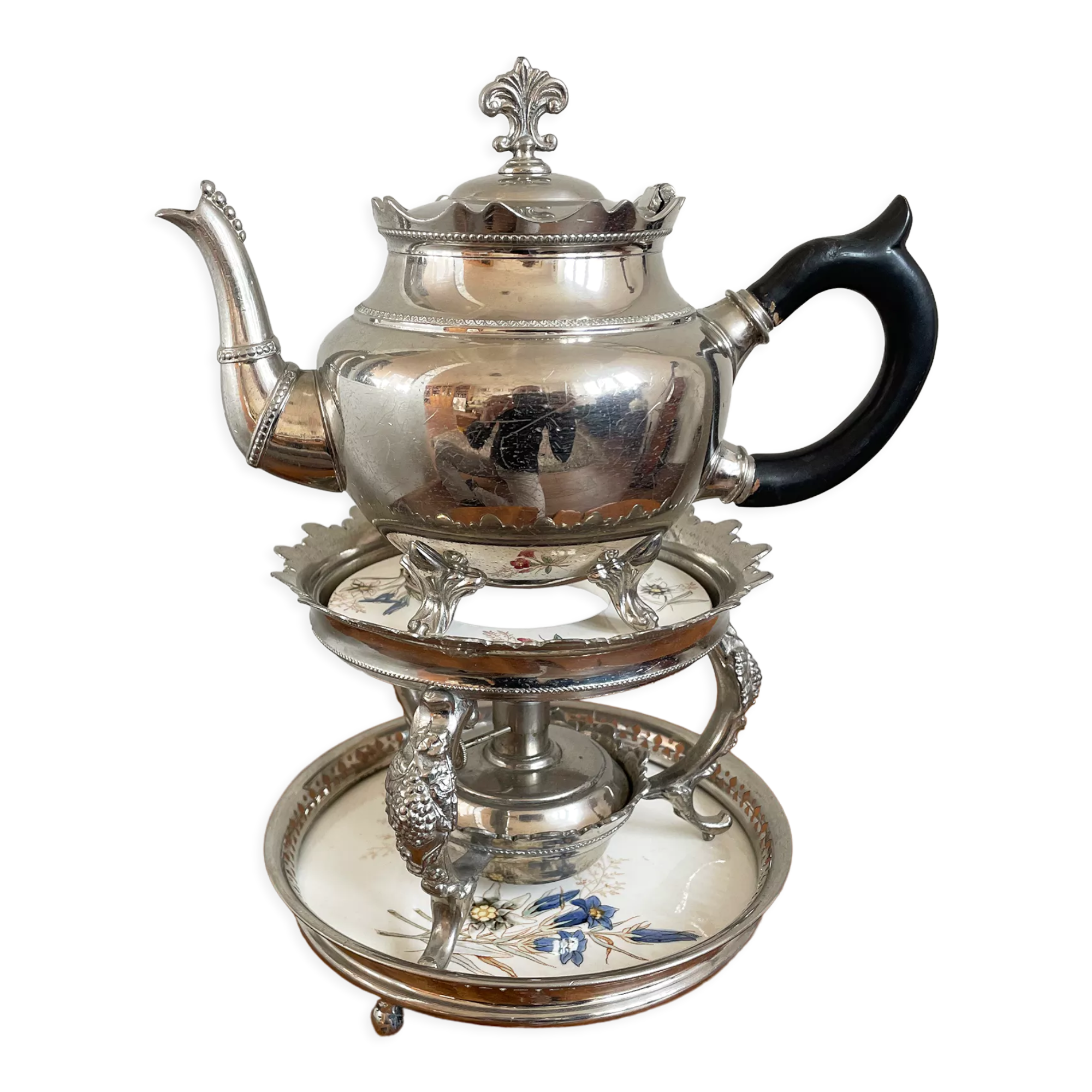 Silver-Plated J.N. Daalderop & Zn. Kettle, Burner and Stand, Chafing Dish, Teapot Warmer, Antique