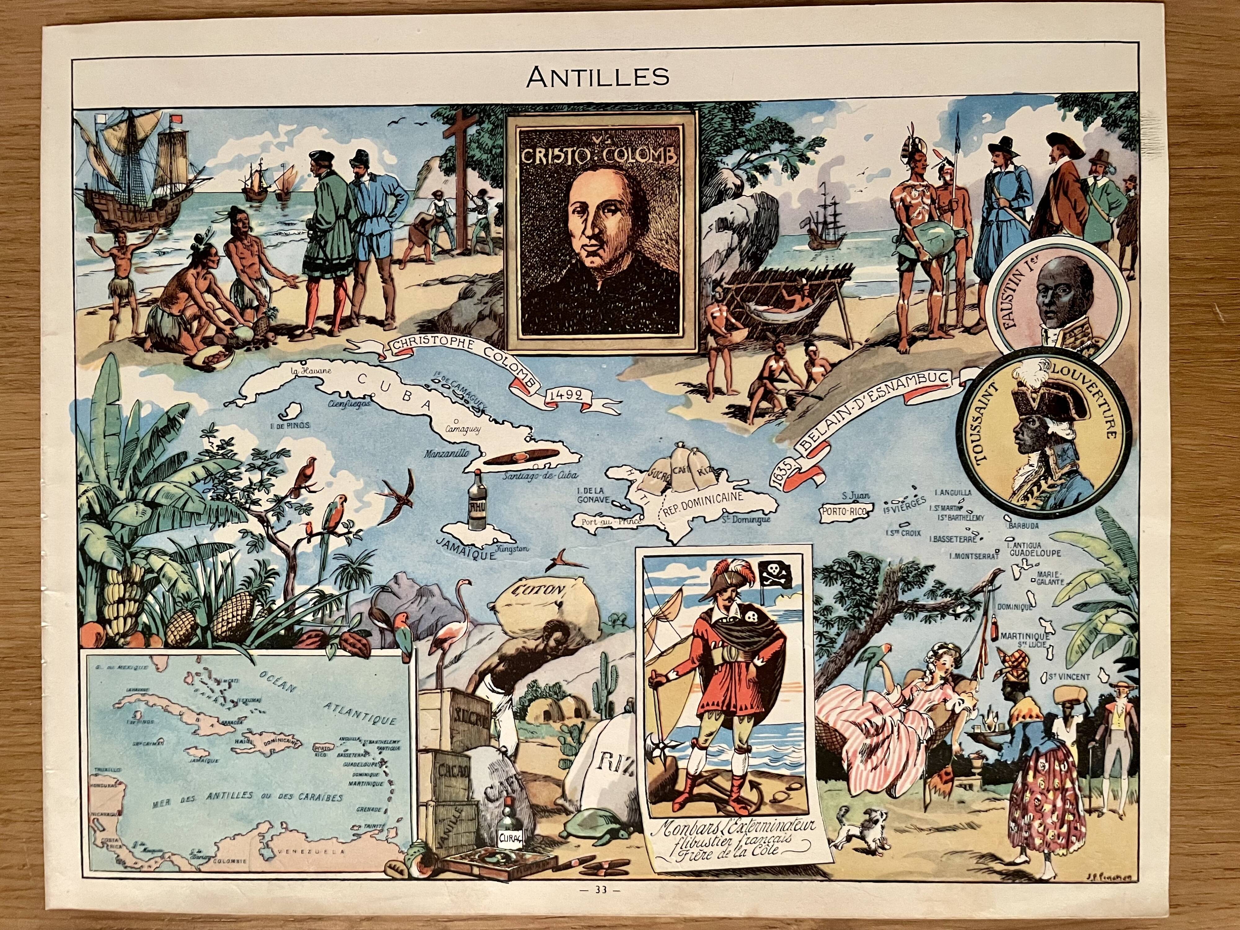 Old poster map of the West Indies 1948 - JP Pinchon