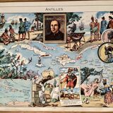 Affiche ancienne carte des Antilles 1948 - JP Pinchon