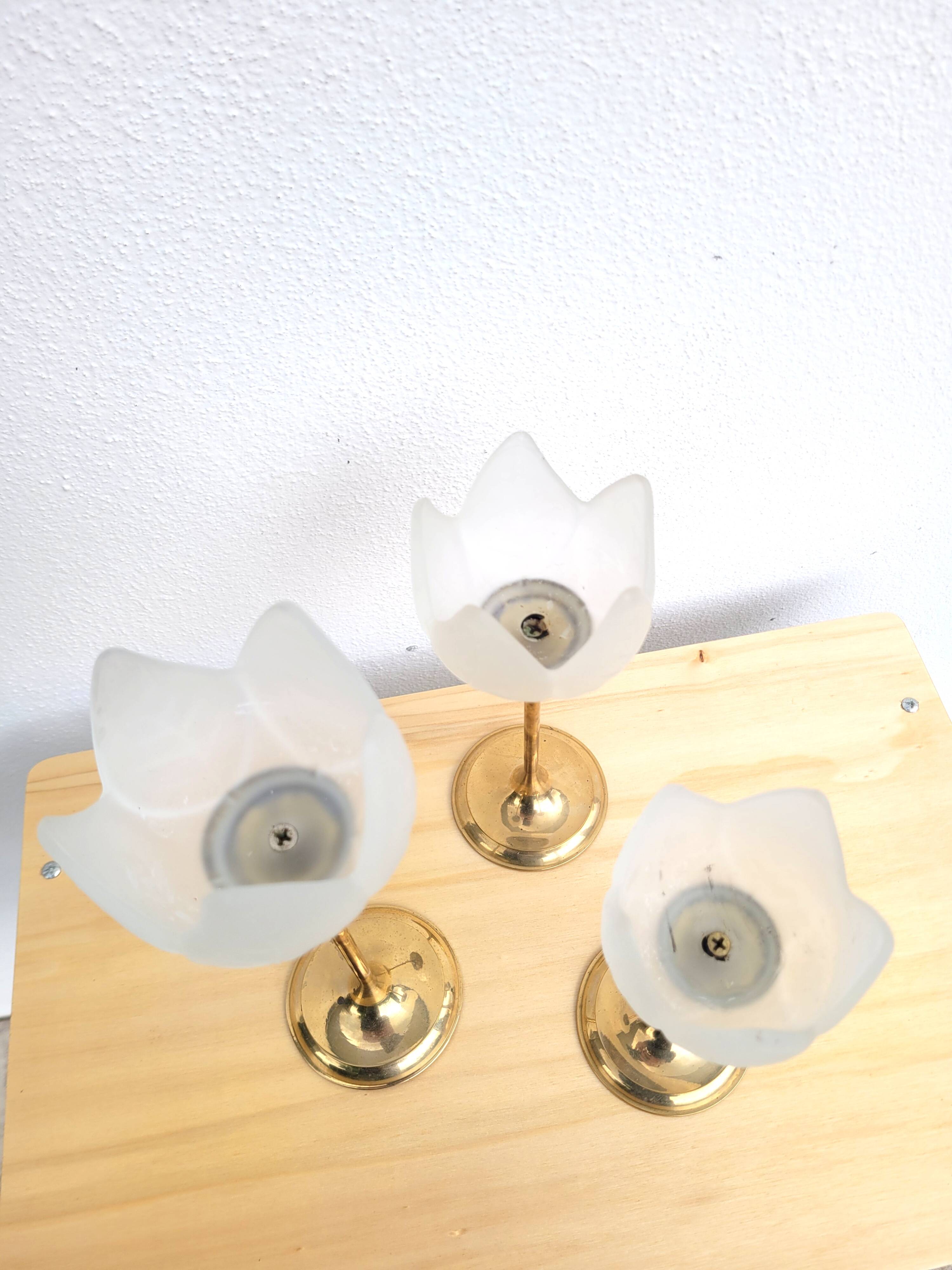 Set of 3 flower candle holders in gold-plated brass
