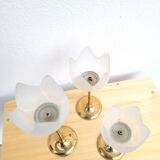 Set of 3 flower candle holders in gold-plated brass