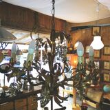 Gilded brass chandelier and silver lily of the valley bells