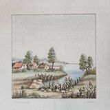 Vintage 3x Ludwig Urack Small German River Scene & Boats Art Prints