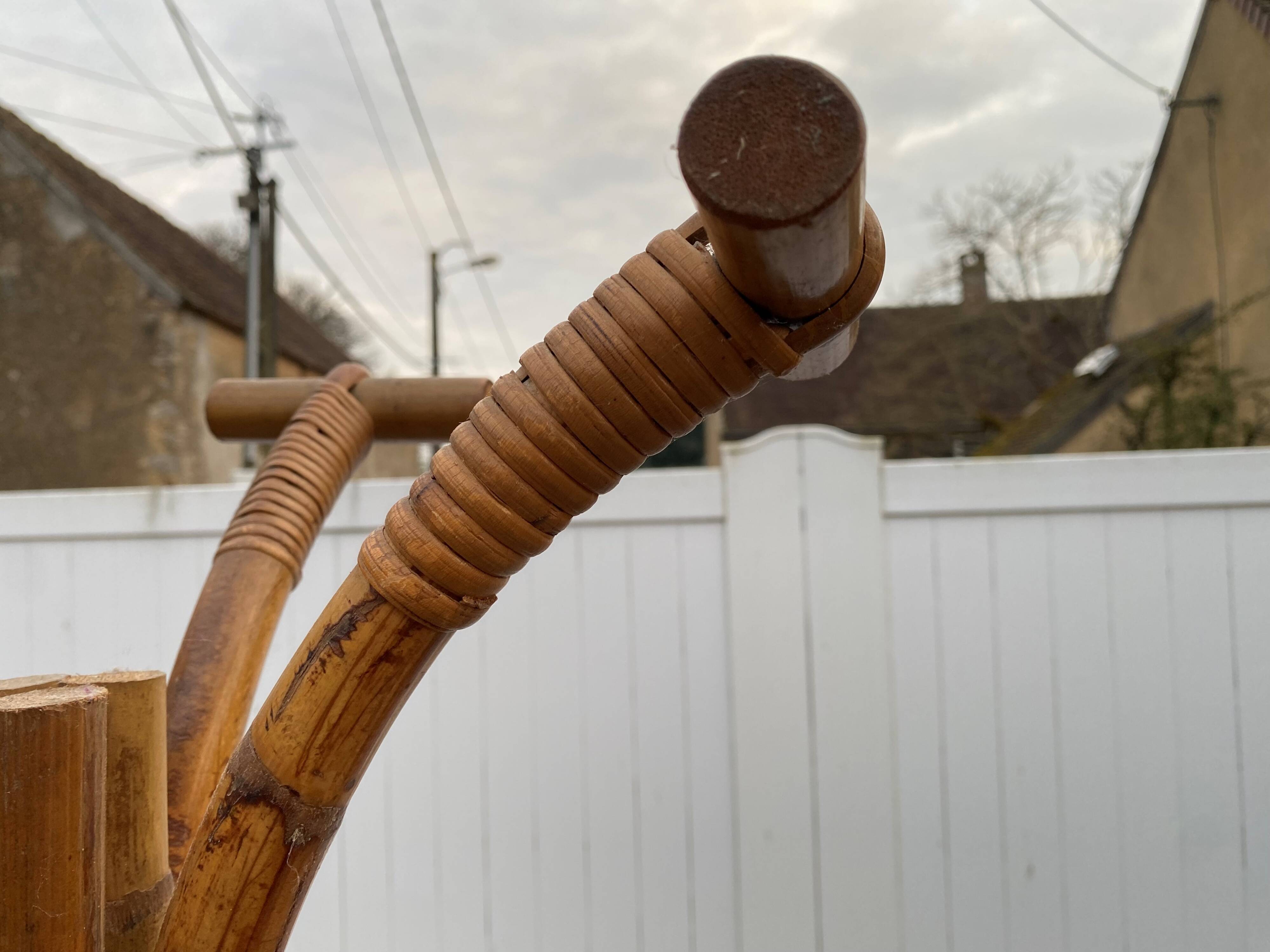 Vintage 1970s rattan coat rack