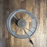 Vintage Lamp with Fabric Shade and Carved Wooden Base