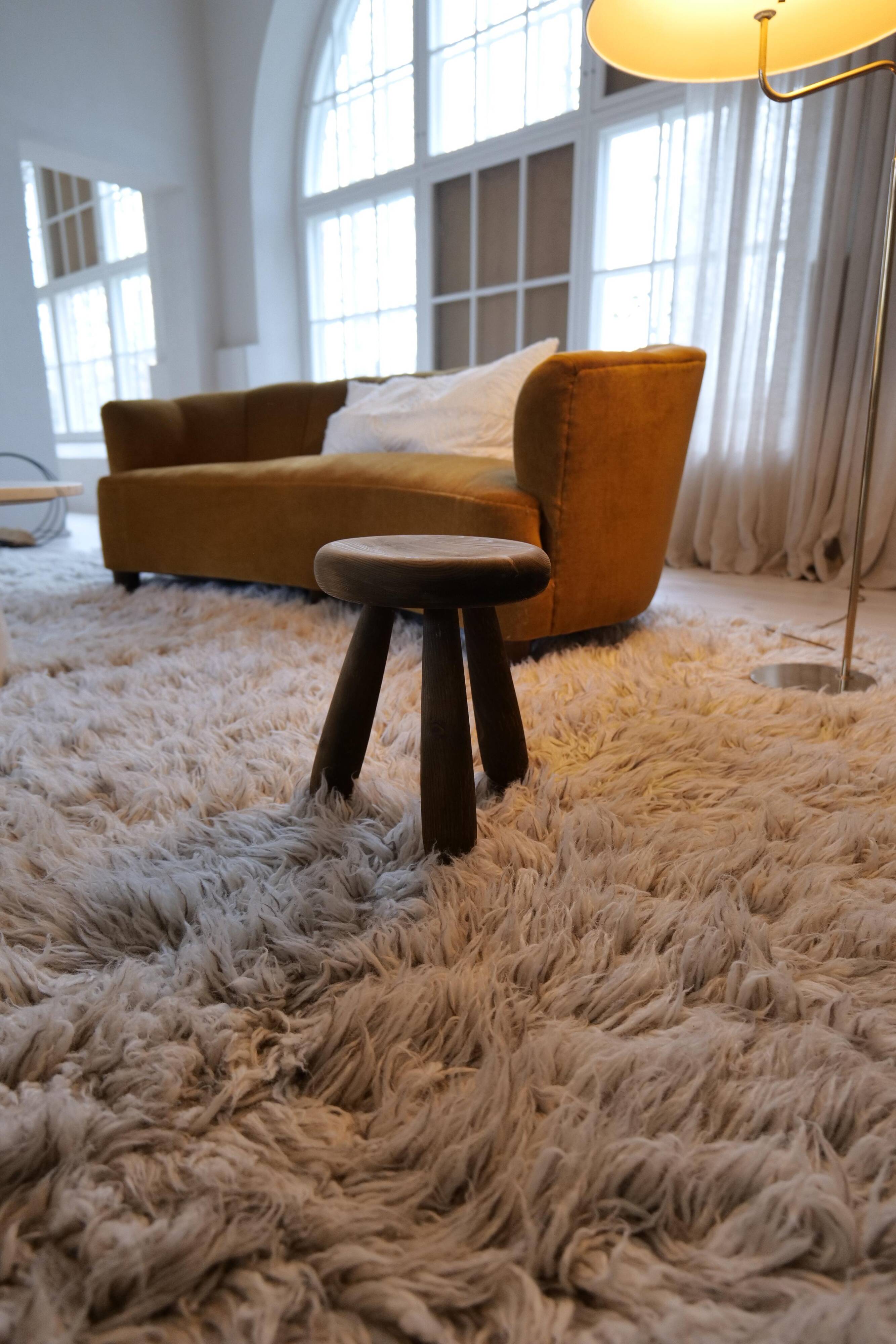 Sculptural stool in stained pine, attributed to Ingvar Hildingsson, Sweden 1970.