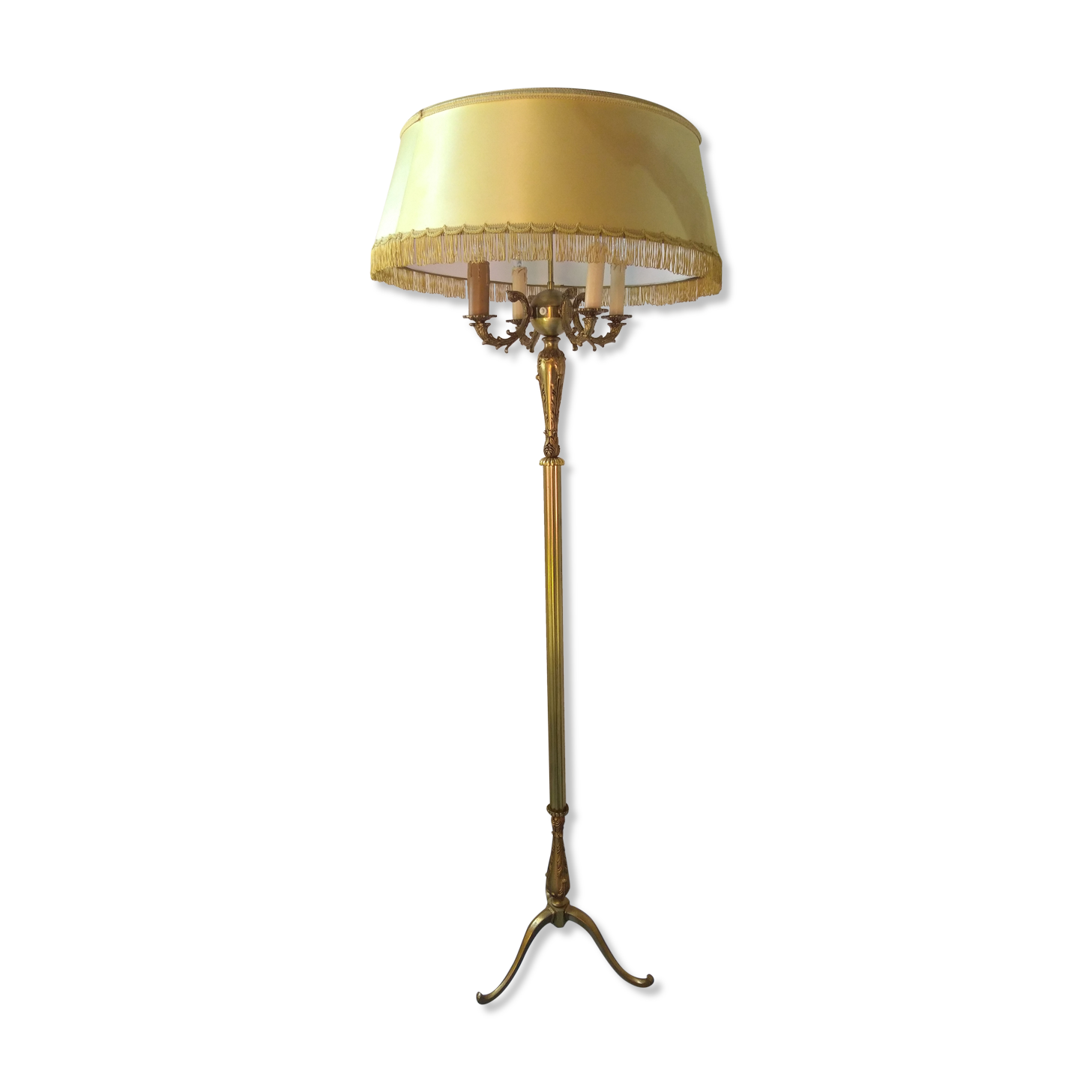Floor lamp gilded bronze tripod 4 fires