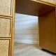 Cane work desk / Rattan glass top 9 drawers shallow depth