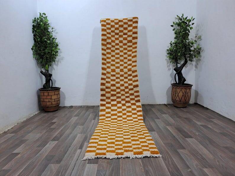 Handmade pure wool runner rug, size 75/300 cm.