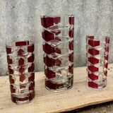 3 vases in clear and ruby red crystal – J.G. Durand, Luminarc