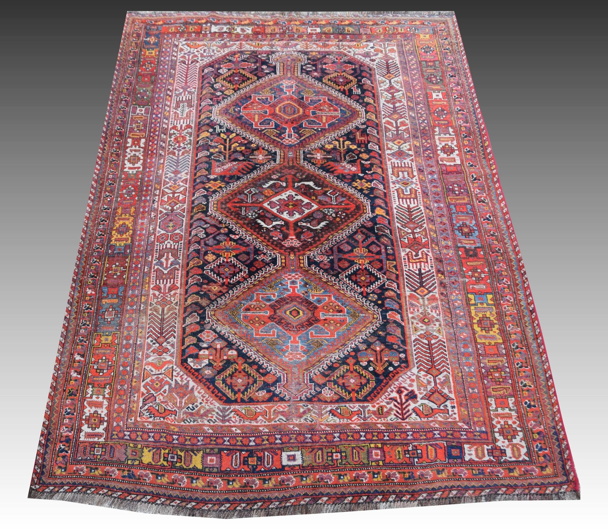 Antique Oriental Rug Iran Shiraz Tribes Khamseh: 3.00 X 1.85 Meters
