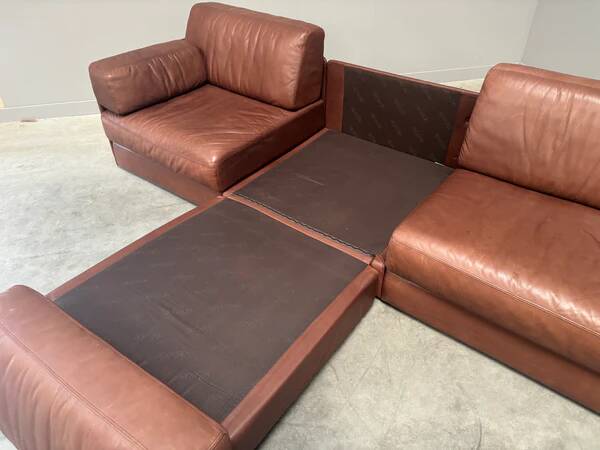 Brown leather modular sofa by De Sede; DS76, 1970s (straight)