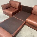 Brown leather modular sofa by De Sede; DS76, 1970s (straight)