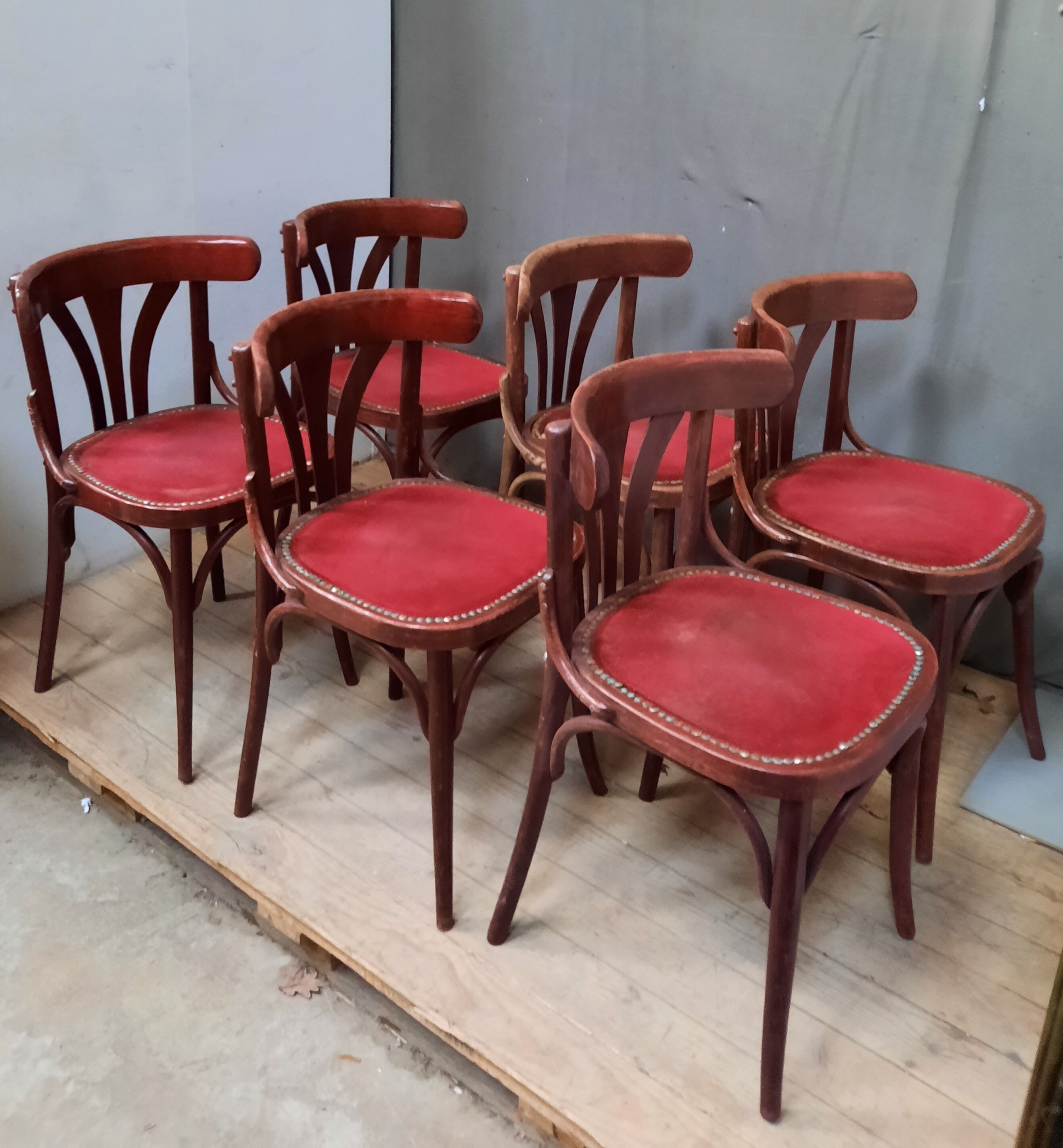Serie de 6 chaises bistrot en bois courbé