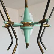 Opaline glass and brass chandelier mid-century Stilux Milano 1950s