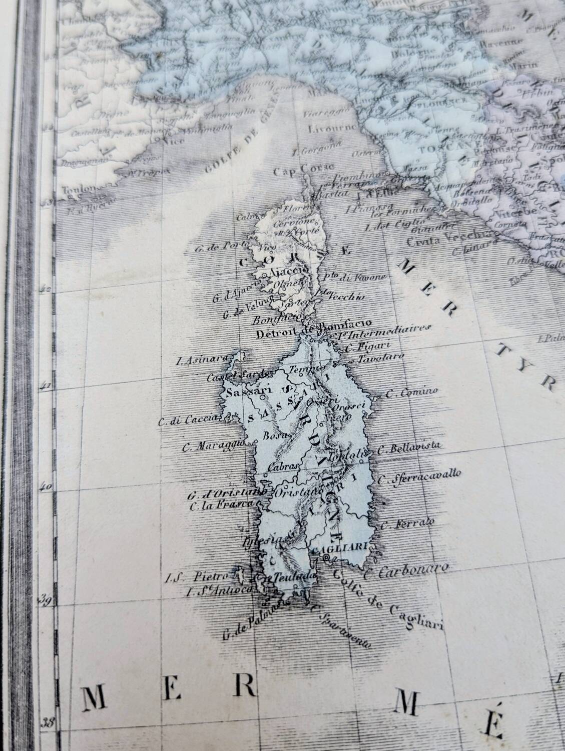 Italy, old map, printed in 1852.