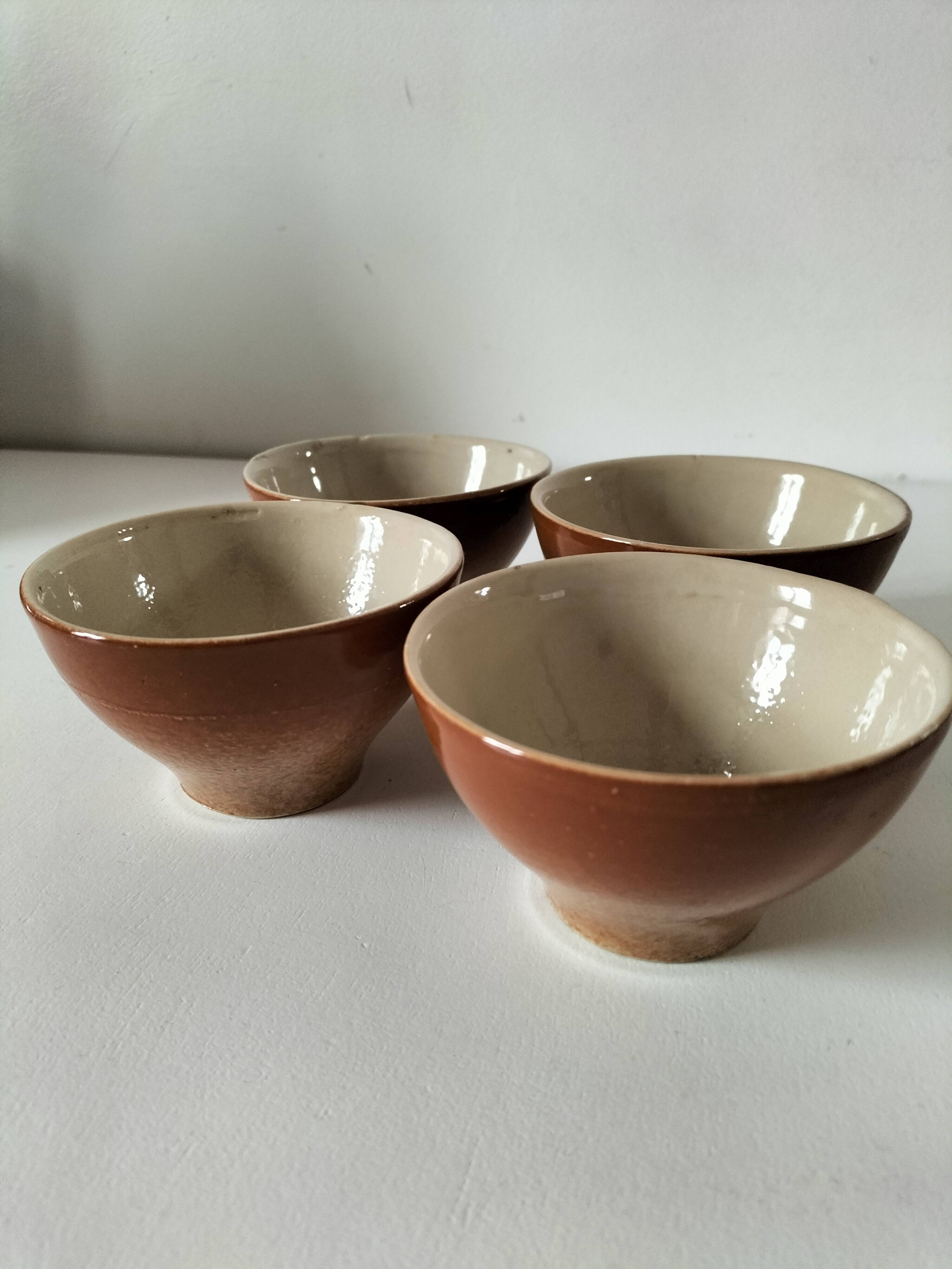 Set of 4 small glazed earthenware bowls