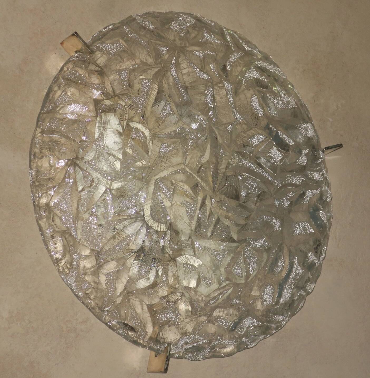 Frosted glass plafonnier, Kaiser Leuchten label, 1970s