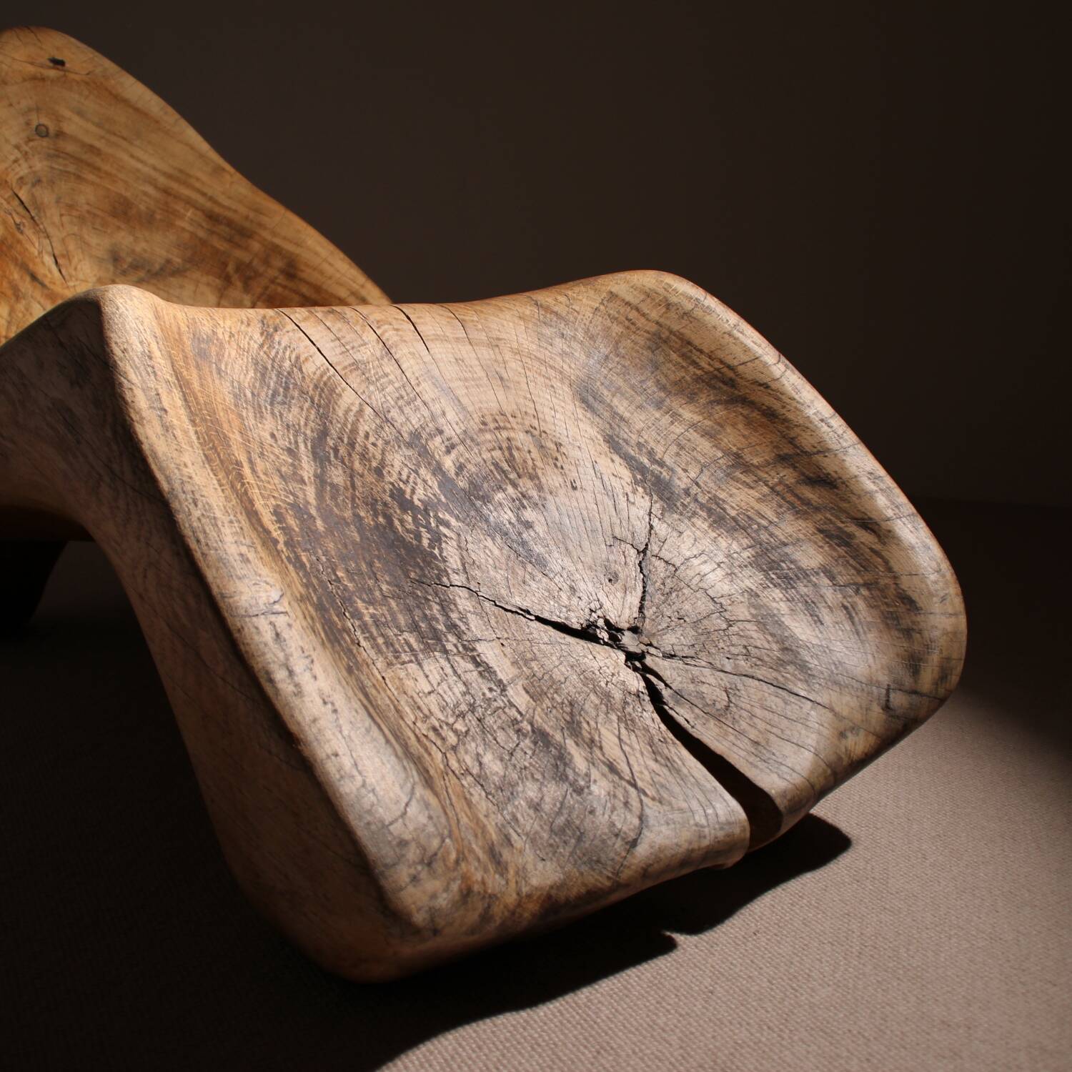 Brutalist Chaise Longue – Lounge Chair in Solid Oak | Germany 1970s