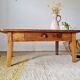 Low farmhouse table in honey pine wood with drawer, L96cm