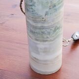 Designer lamp from the 70s in almond green onyx with original fabric shade
