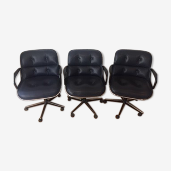 Suite of 3 armchairs by Charles Pollock model "executive chair"