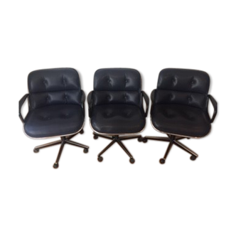 Suite of 3 armchairs by Charles Pollock model "executive chair"