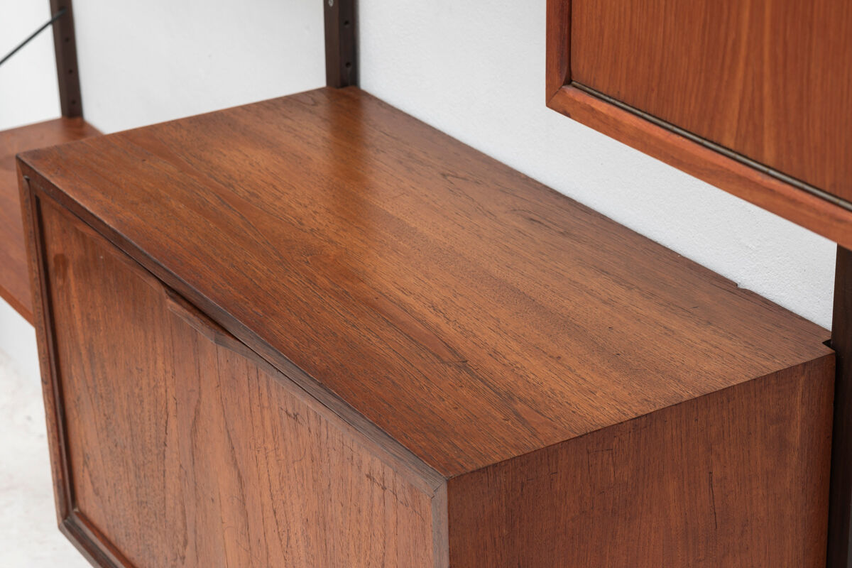 Playful 3-bay wall unit in teak wood by Poul Cadovius, Denmark, 1950s