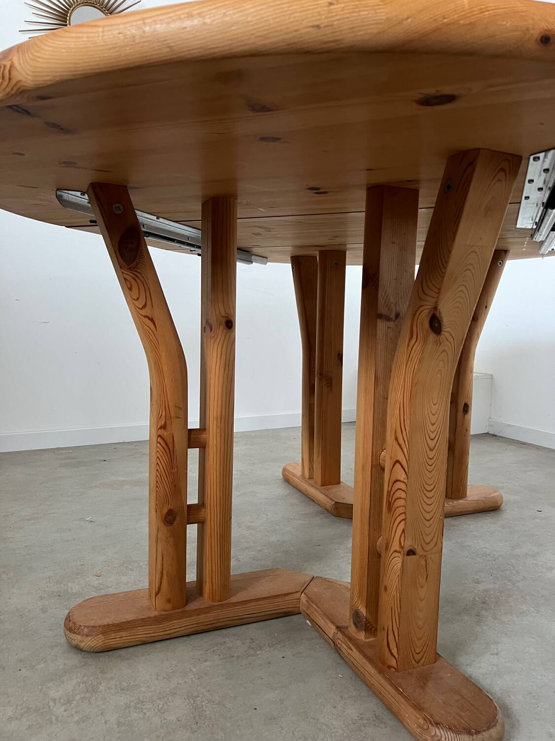 French design pine table and chair set from the 70s brutalist vintage arcs