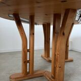 French design pine table and chair set from the 70s brutalist vintage arcs