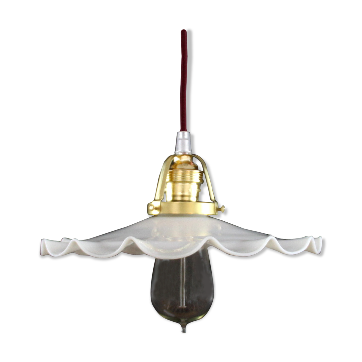 White wavy opaline hanging lamp, antique glass