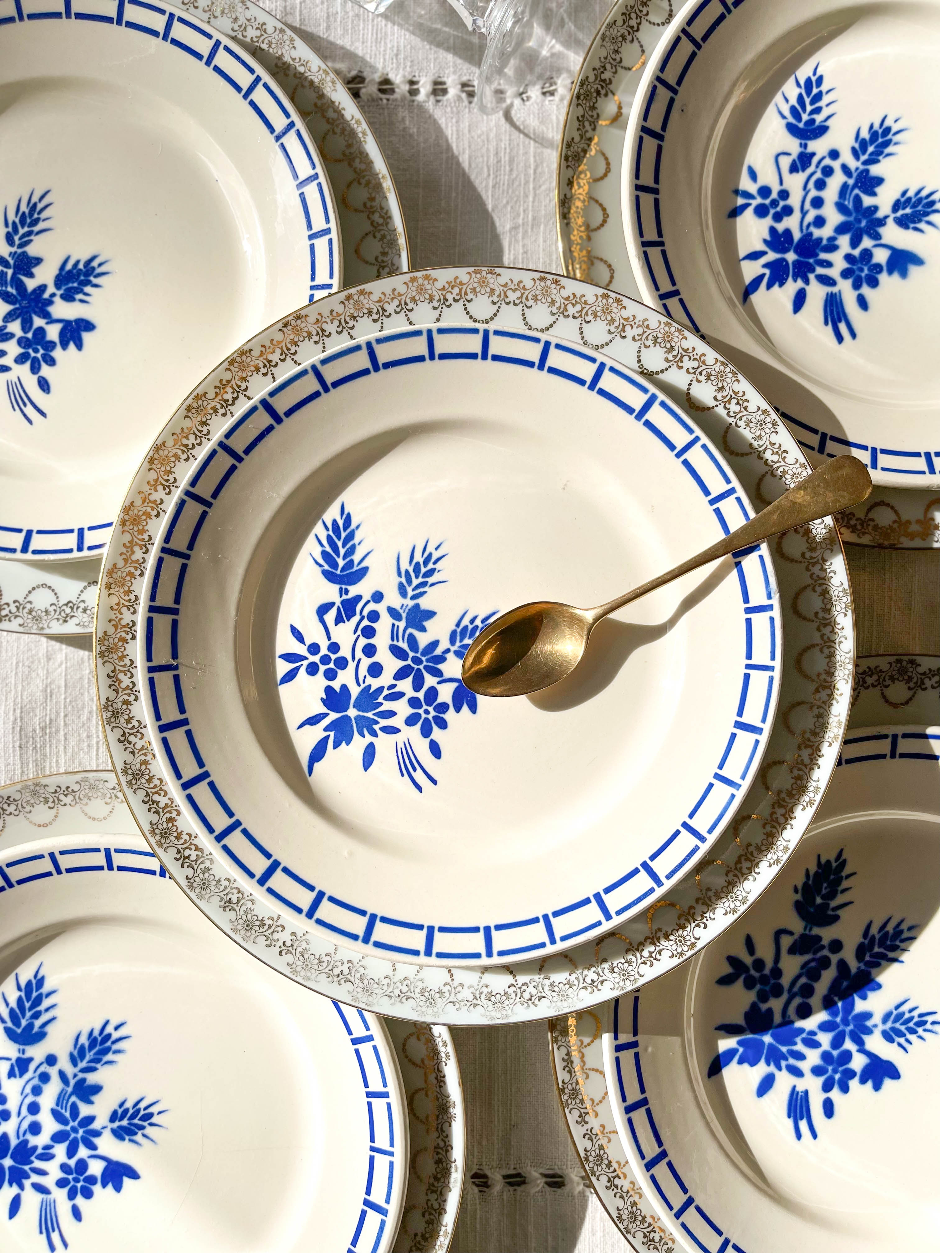 10 Mismatched Porcelain Plates ~ White Gold Porcelain Plates ~ LIMOGES Plates ~ Dishes