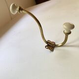 Double coat hook, brass and ceramic