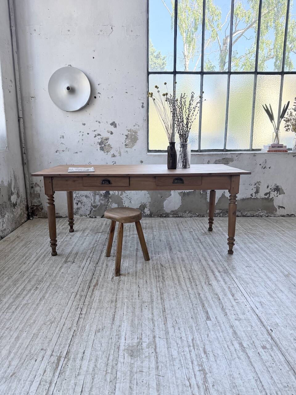 Bistro farmhouse table cherry wood turned legs 180cm