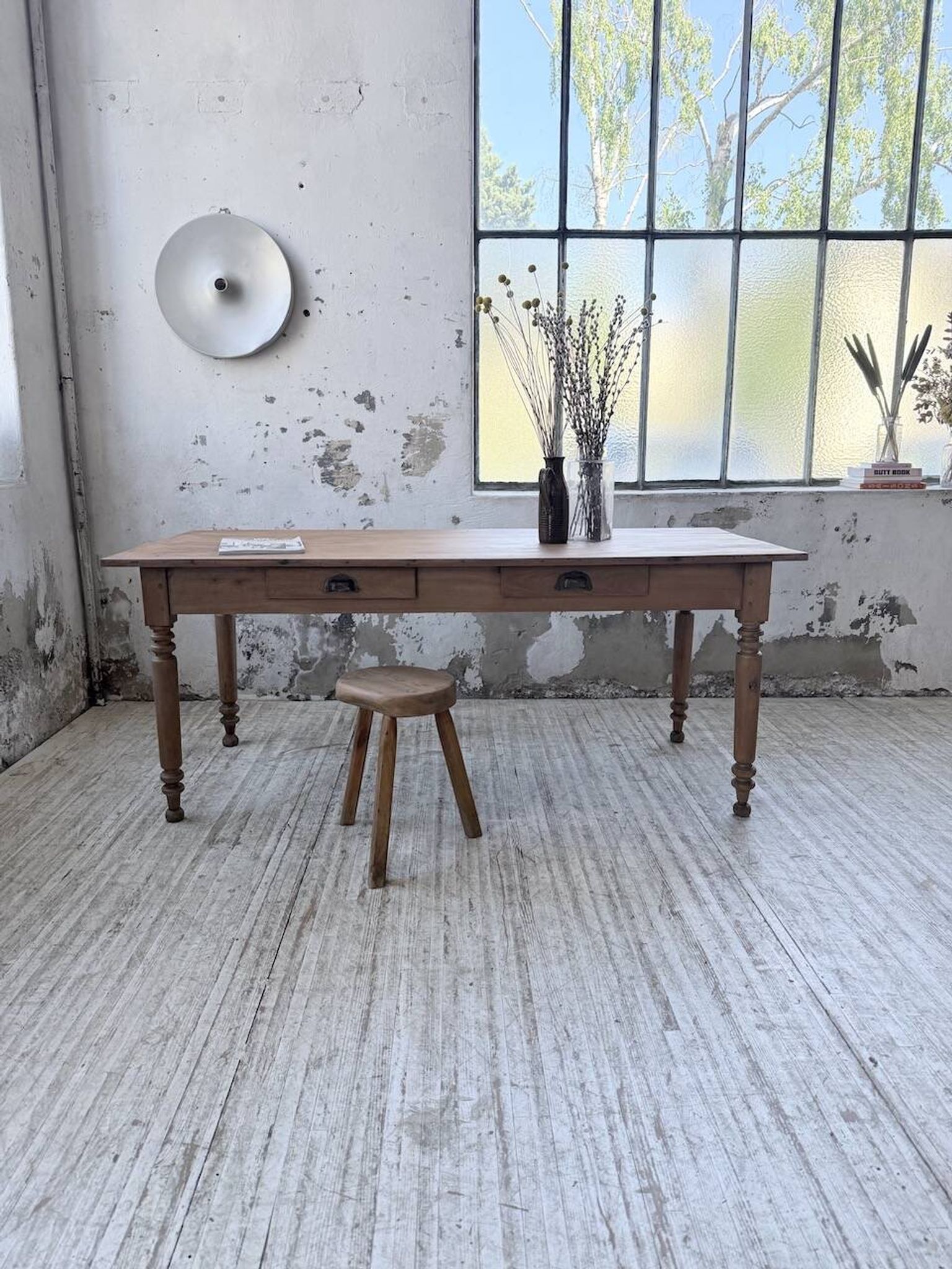 Bistro farmhouse table cherry wood turned legs 180cm