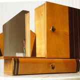 Asymmetrical art deco wall cabinet, drawer & mirror