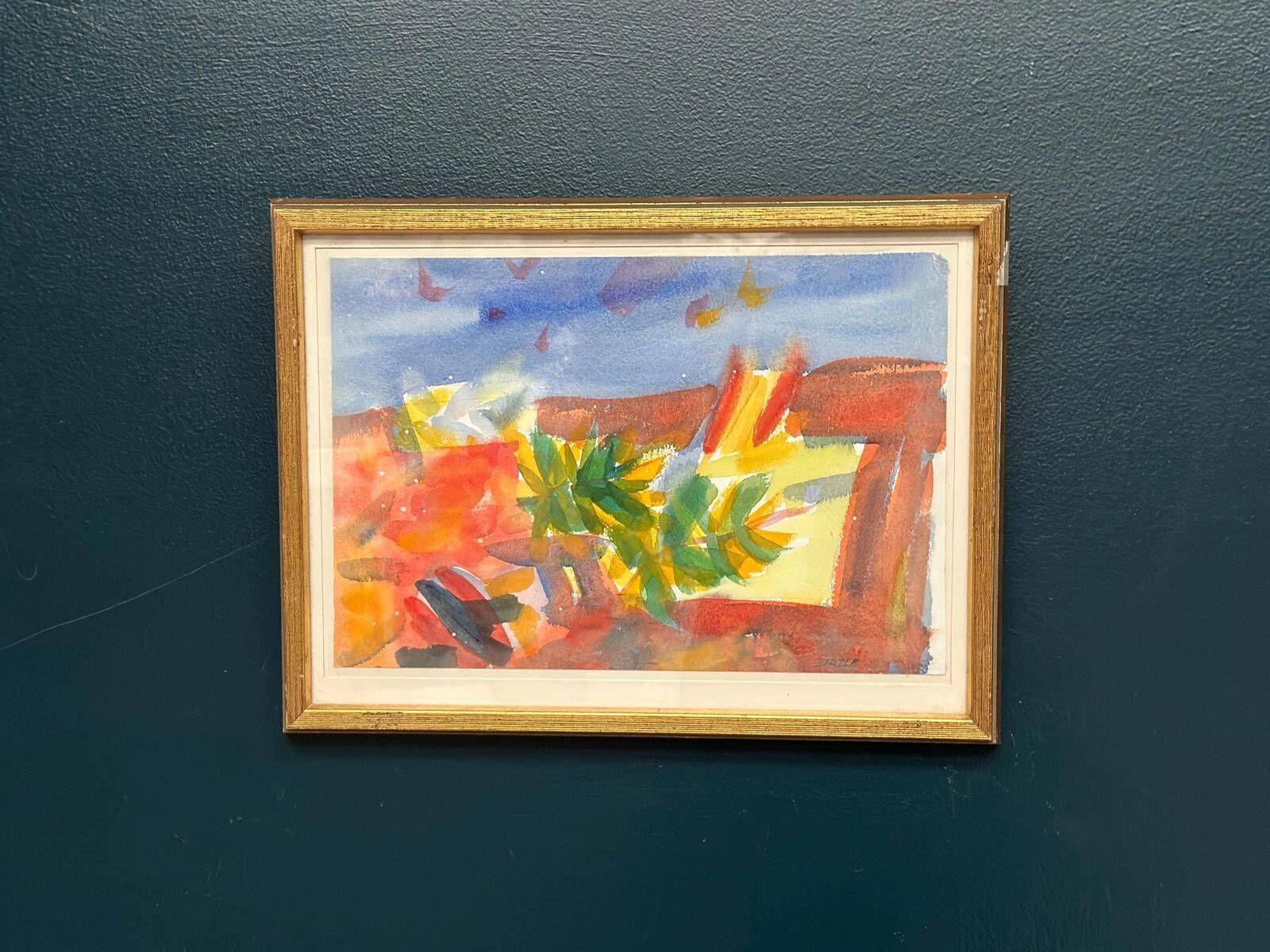 Original Swedish Watercolour On Paper – “Abstract Landscape” By Lars Bertle – Dated 1987 – Vintage & Framed