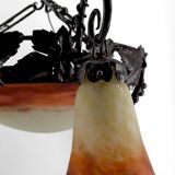 Lustre en fer forgé et pate de verre, Art Deco, Muller Freres, Circa 1920