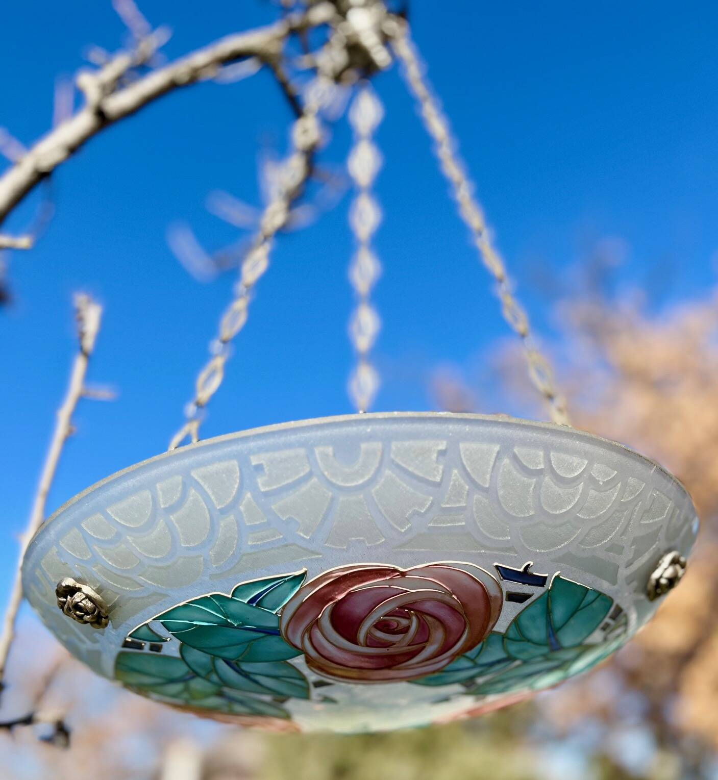 Beautiful Art Deco Loys Lucha chandelier with roses motif
