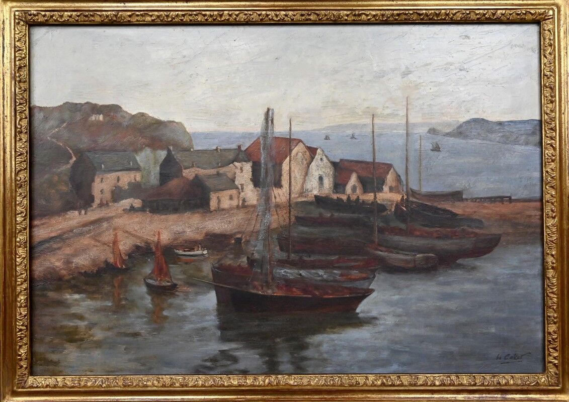 Painting "The Port of Camaret", oil on canvas, signed H. Callot – early 20th century