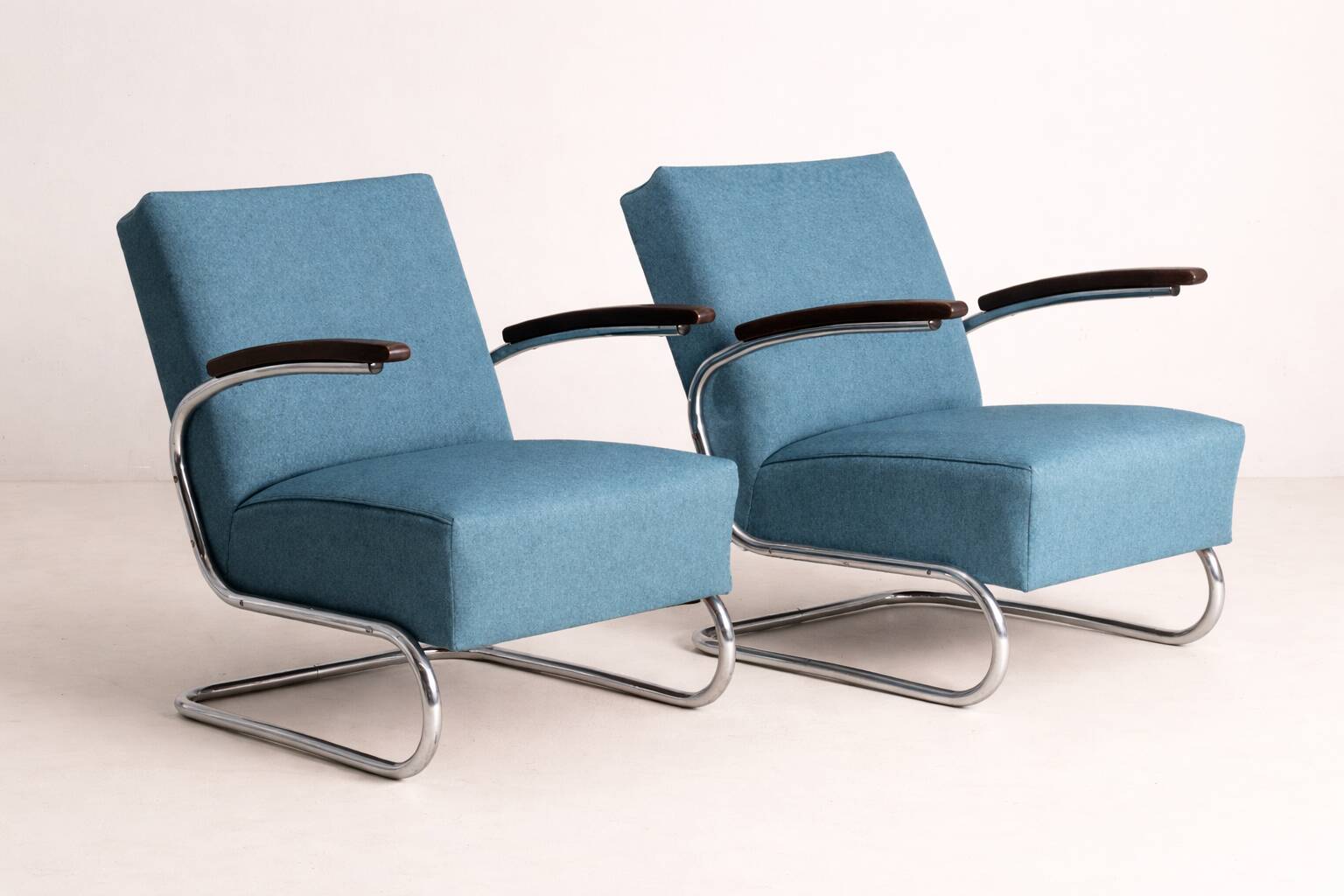 Pair of tubular armchairs model S 411, mid-20th century