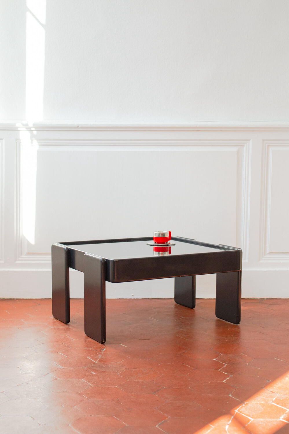 Vintage coffee table by Gianfranco Frattini for Cassina, grey lacquered beech.