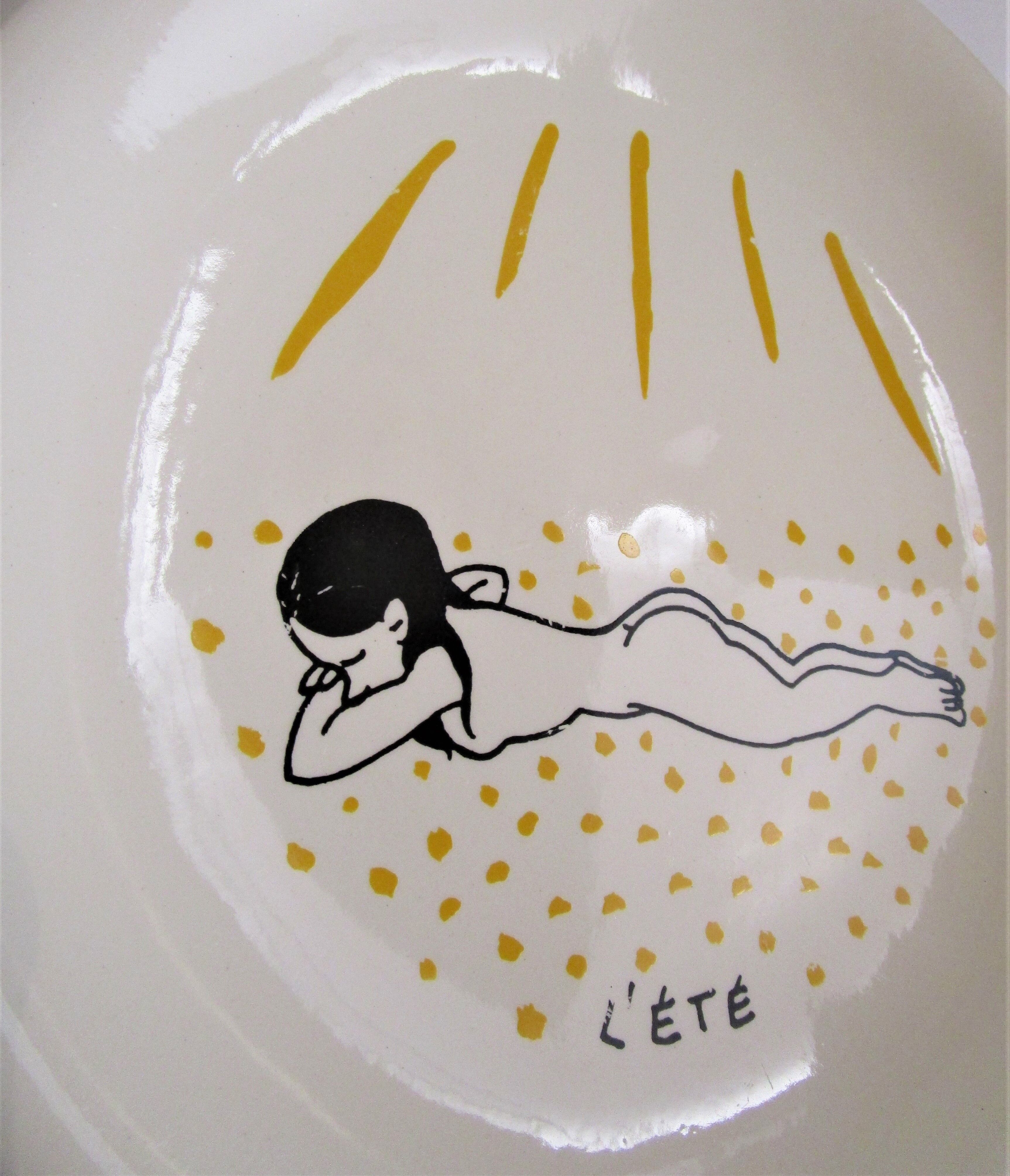 Four plates The 4 seasons by Jean Effel earthenware Salins 60s