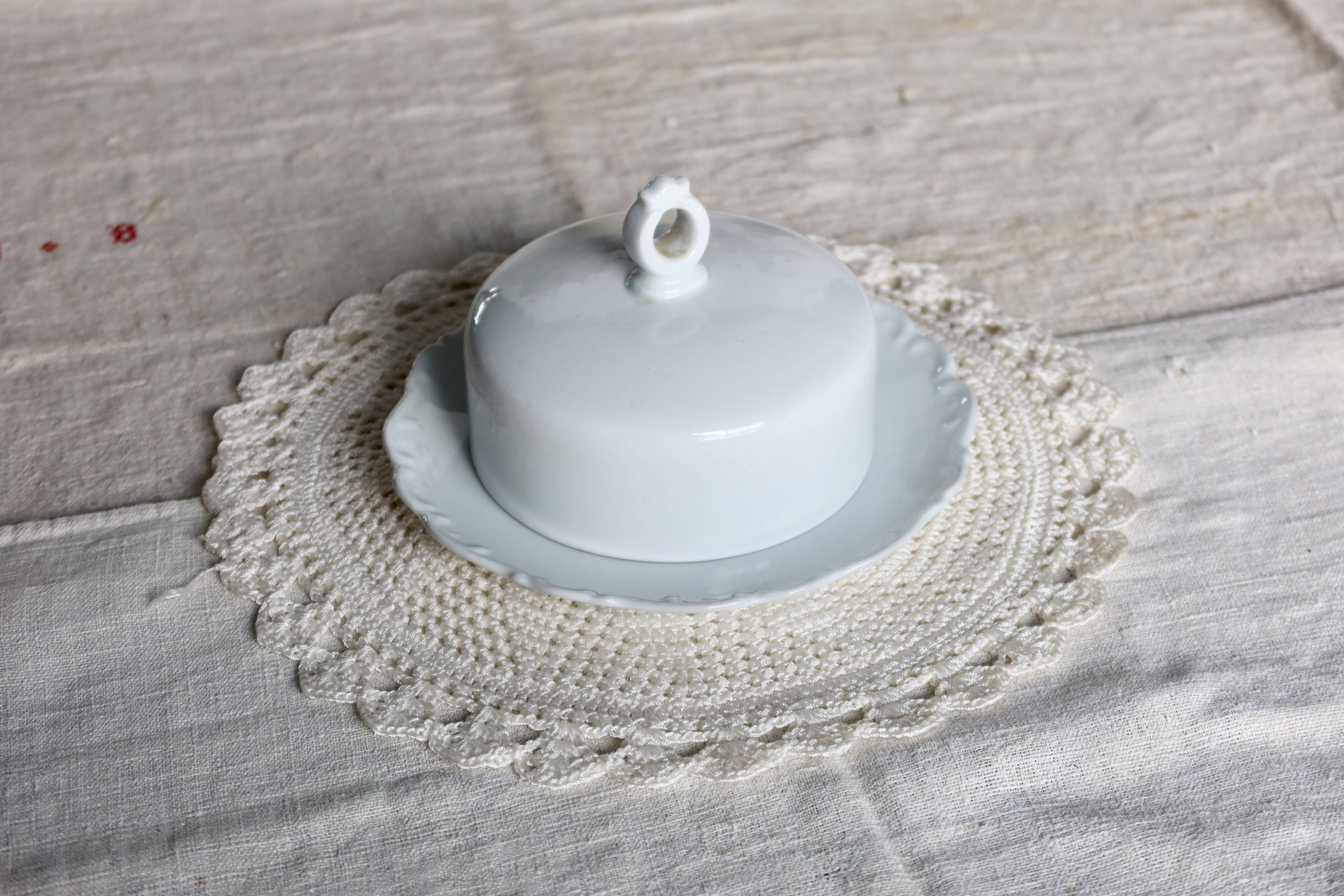 Vintage white porcelain butter bell