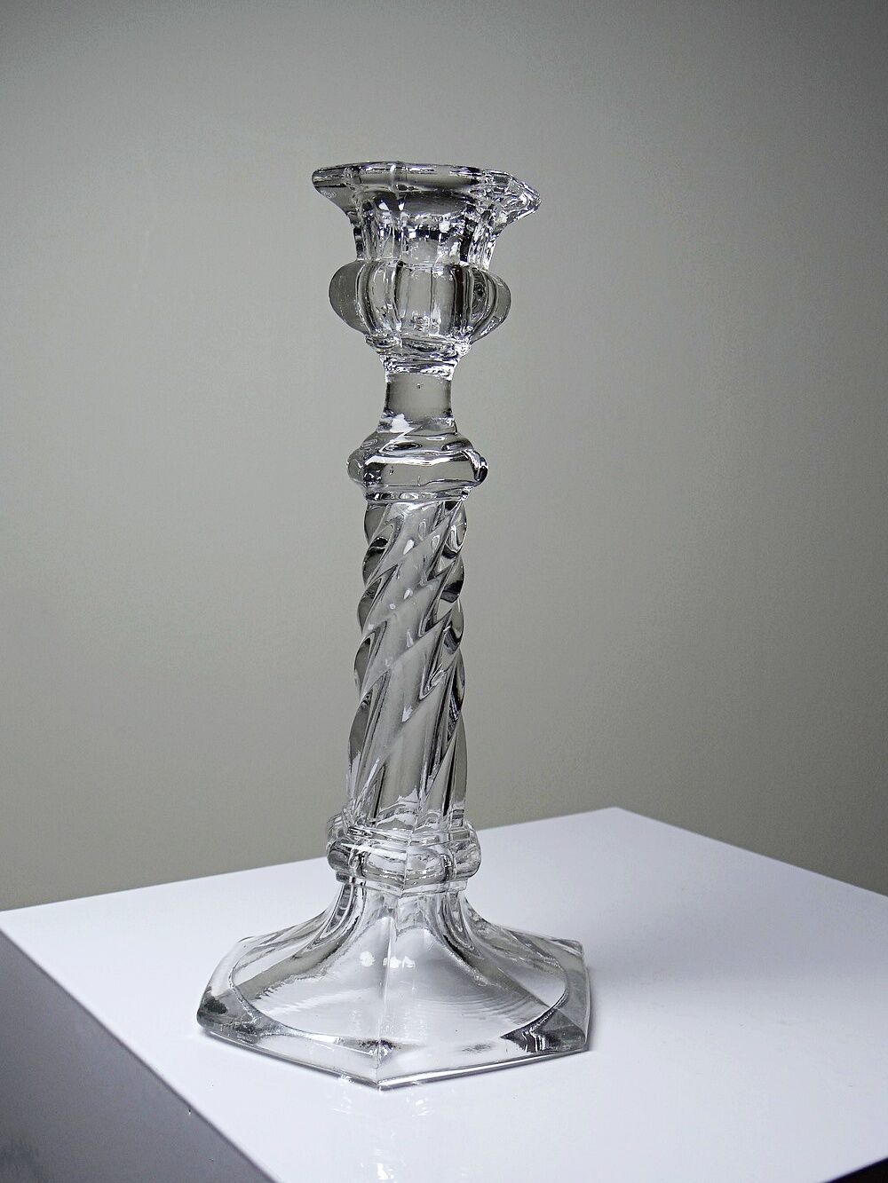 Twisted antique glass candlestick, circa 1930-1950