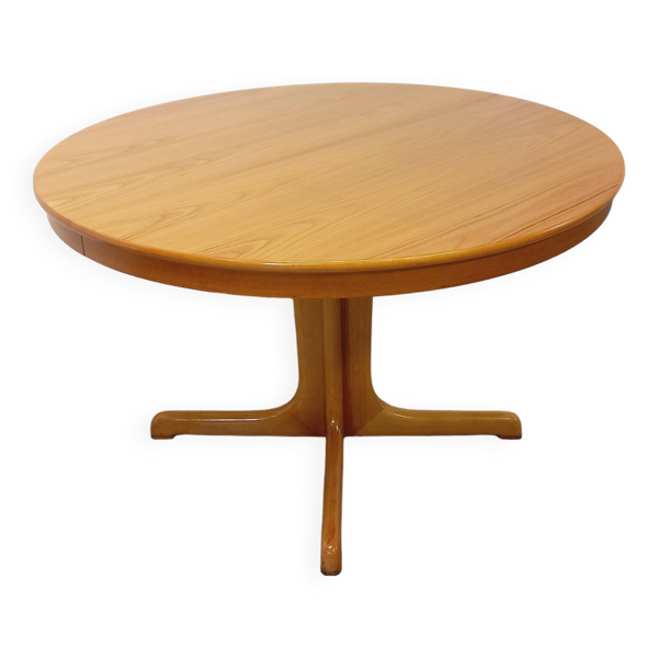 Table ronde vintage années 60 70 en orme blond avec rallonge intégrée