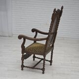 1930s, Danish highback armchair, furniture mesh, velour, carved oak wood.